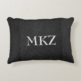 Monogram Black Leather Look Accent Pillow Zierkissen