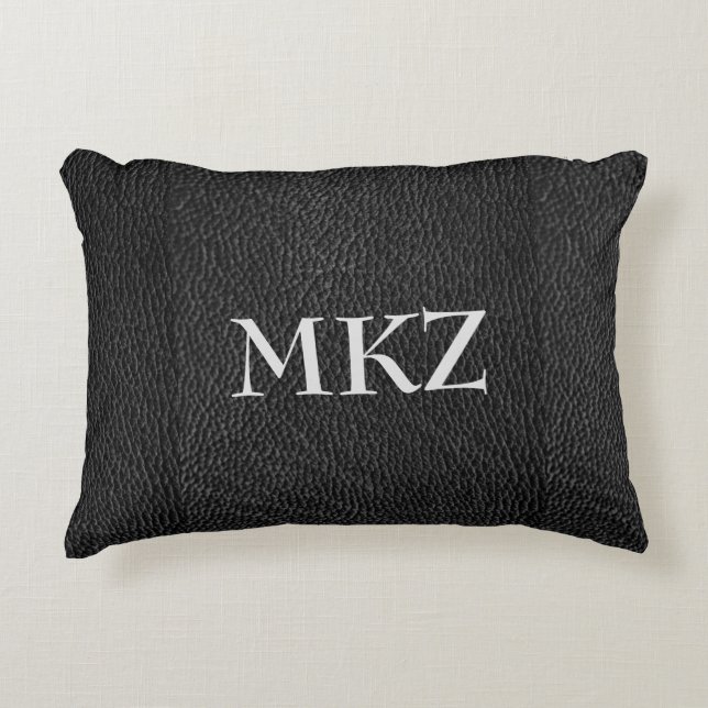 Monogram Black Leather Look Accent Pillow Zierkissen (Vorderseite)