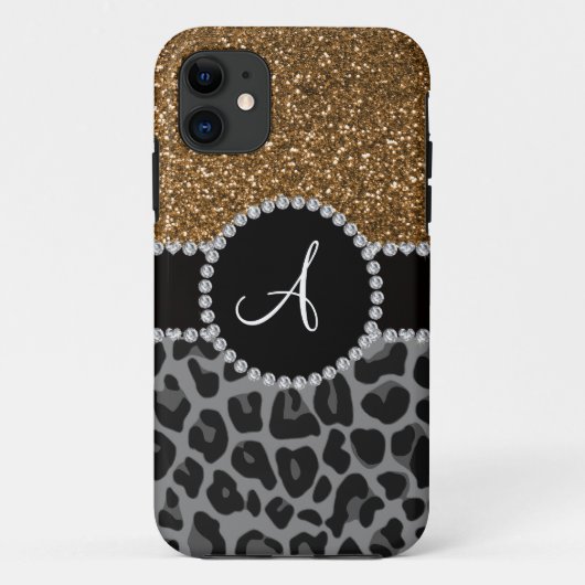 Monogram Black Leopard Glitzer Case-Mate iPhone Hülle (Rückseite)