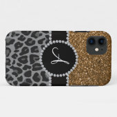 Monogram Black Leopard Glitzer Case-Mate iPhone Hülle (Rückseite (Horizontal))