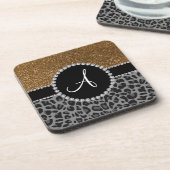 Monogram Black Leopard Gold Glitzer Untersetzer (Linke Seite)