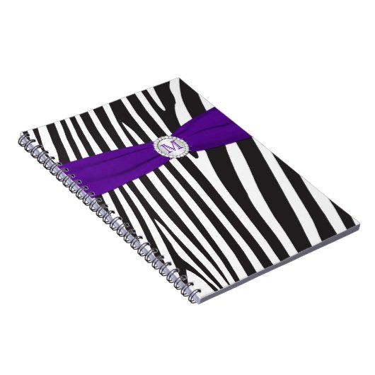 Monogram Black Lila White Zebra Strip Notebook Notizblock (Rechte Seite)