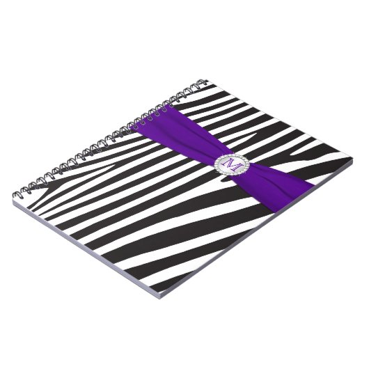 Monogram Black Lila White Zebra Strip Notebook Notizblock (Linke Seite)