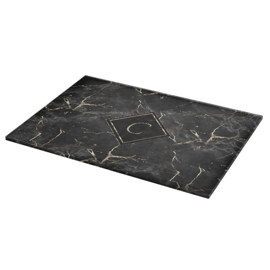 Monogram Black Marble Cutting Board Schneidebrett (Ecke)