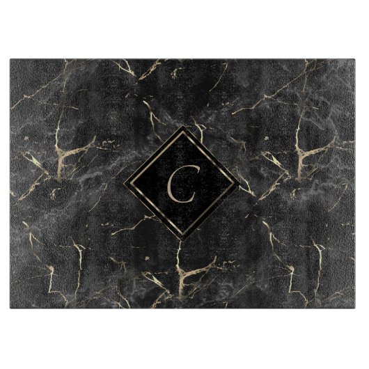Monogram Black Marble Cutting Board Schneidebrett (Vorderseite)