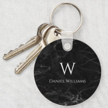 Monogram Black Marble Modern White Initial Name