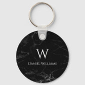 Monogram Black Marble Modern White Initial Name Schlüsselanhänger (Vorderseite)