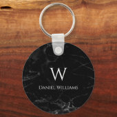 Monogram Black Marble Modern White Initial Name Schlüsselanhänger (Vorderseite)