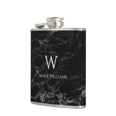 Monogram Black Marble White Name Moderne Elegant Flachmann (Links)