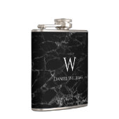 Monogram Black Marble White Name Moderne Elegant Flachmann (Rechts)