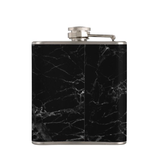 Monogram Black Marble White Name Moderne Elegant Flachmann (Rückseite)