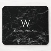 Monogram Black Marble White Name Moderne Elegant Mousepad (Vorne)