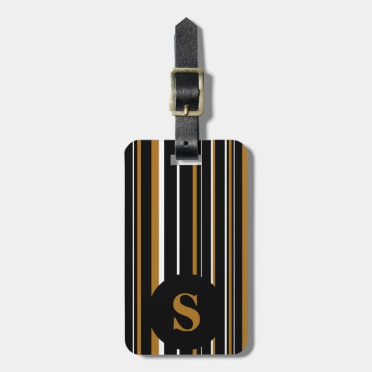 Monogram Black Matte Gold Barcode Circle Strip Gepäckanhänger (Vorderseite vertikal)