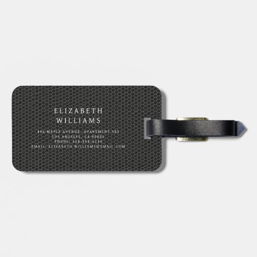 Monogram Black Metallic Elegant Honeycomb Gepäckanhänger (Rückseite horizontal)