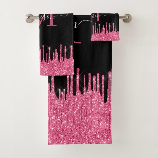 Monogram Black Metallic Hot Pink Driving Glitzer Badhandtuch Set (Insitu)