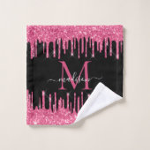 Monogram Black Metallic Hot Pink Driving Glitzer Badhandtuch Set (Waschlappen)