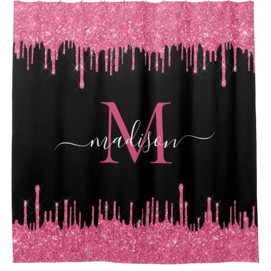 Monogram Black Metallic Hot Pink Driving Glitzer Duschvorhang (Vorderseite)