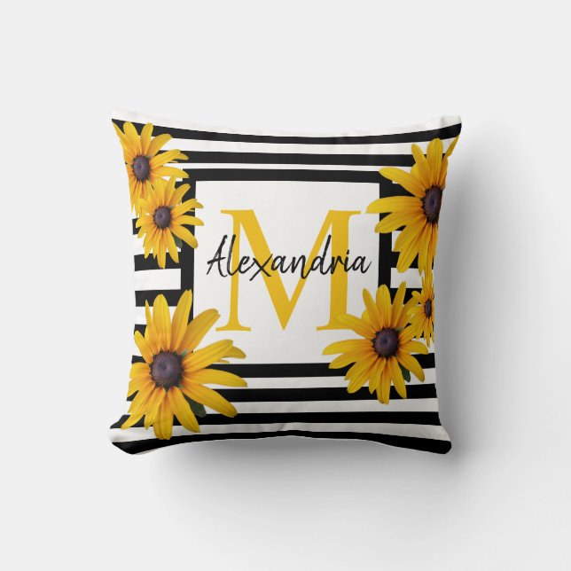 Monogram Black Mit Augen Susan Yellow Black Strip Kissen (Vorderseite)