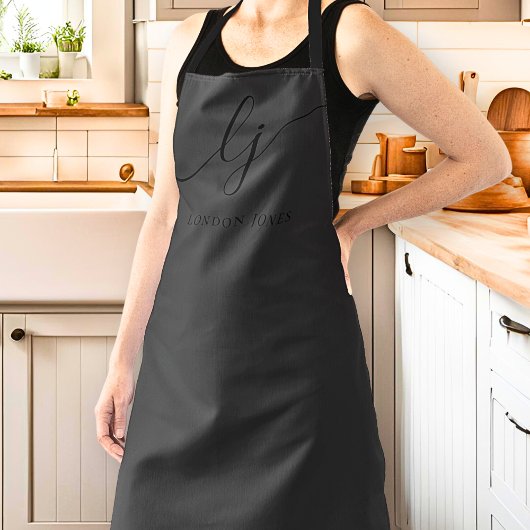 Monogram Black Modern Minimal Calligraphy Script Schürze