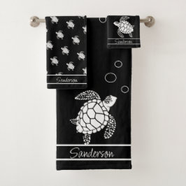 Monogram Black n White Sea Turtle Nautic Badhandtuch Set