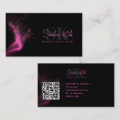 Monogram Black Neon Pink Beauty Salon QR Code Visitenkarte (Vorne/Hinten)