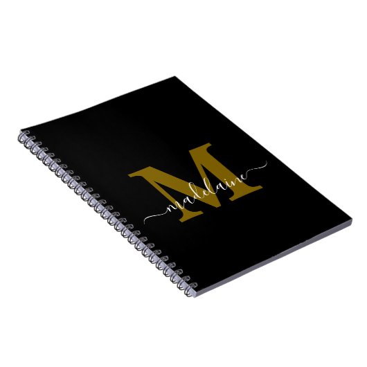 Monogram Black Notebook Custom Initial & Name Notizblock (Rechte Seite)