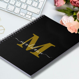 Monogram Black Notebook Custom Initial & Name Notizblock