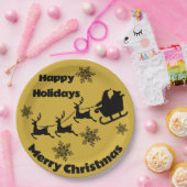 Monogram Black on Gold Frohe Weihnachten | Pappteller (Party)