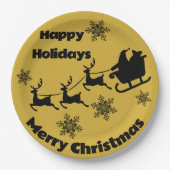 Monogram Black on Gold Frohe Weihnachten | Pappteller (Vorderseite)