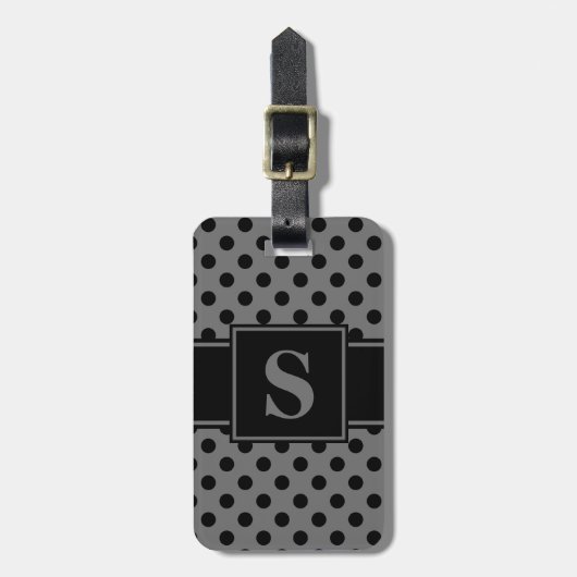 Monogram Black on Grey Polka Dot Gepäckanhänger (Vorderseite vertikal)