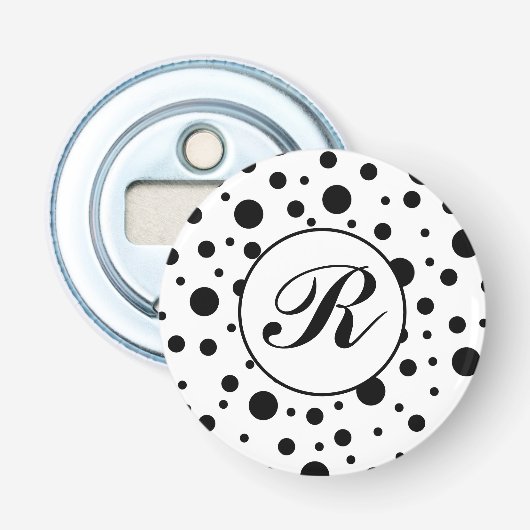 Monogram Black on White Polka Dot Pattern Flaschenöffner (Vorderseite)