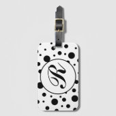 Monogram Black on White Polka Dot Pattern Gepäckanhänger (Vorderseite Vertikal)