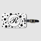 Monogram Black on White Polka Dot Pattern Gepäckanhänger (Vorderseite (Horizontal))