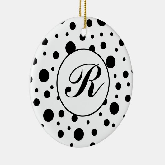 Monogram Black on White Polka Dot Pattern Keramik Ornament (Rechts)