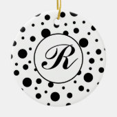Monogram Black on White Polka Dot Pattern Keramik Ornament (Vorne)