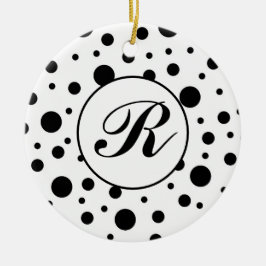 Monogram Black on White Polka Dot Pattern Keramik Ornament