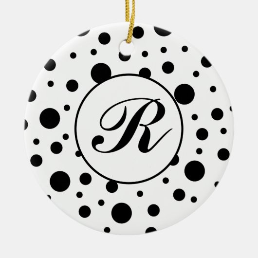 Monogram Black on White Polka Dot Pattern Keramik Ornament (Vorne)