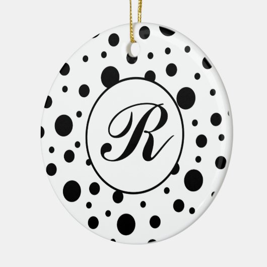 Monogram Black on White Polka Dot Pattern Keramik Ornament (Links)