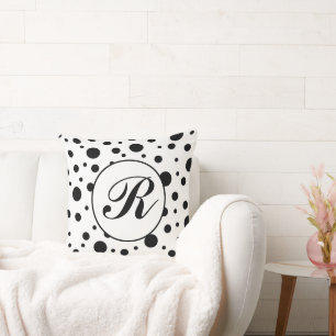 Monogram Black on White Polka Dot Pattern Kissen