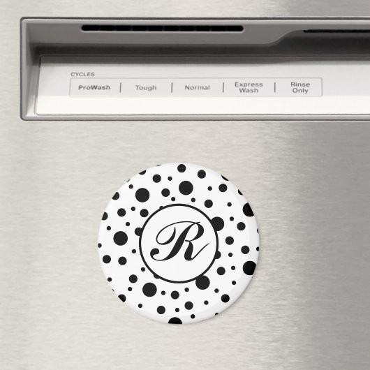 Monogram Black on White Polka Dot Pattern Magnet (In Situ (Geschirrspüler))