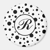 Monogram Black on White Polka Dot Pattern Magnet (Vorne)
