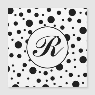 Monogram Black on White Polka Dot Pattern Magnetkarte
