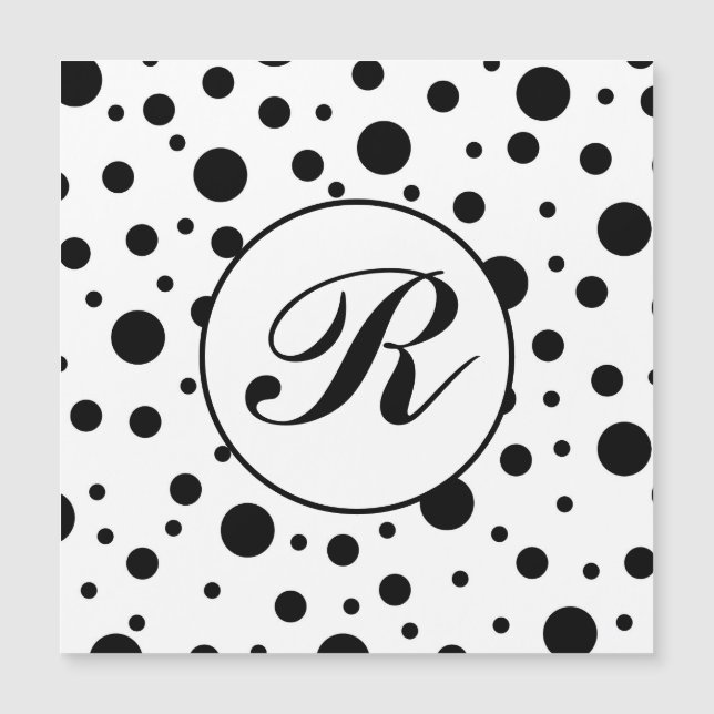 Monogram Black on White Polka Dot Pattern Magnetkarte (Vorderseite)