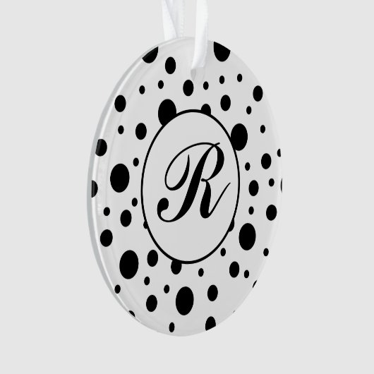 Monogram Black on White Polka Dot Pattern Ornament (Vorderseite)