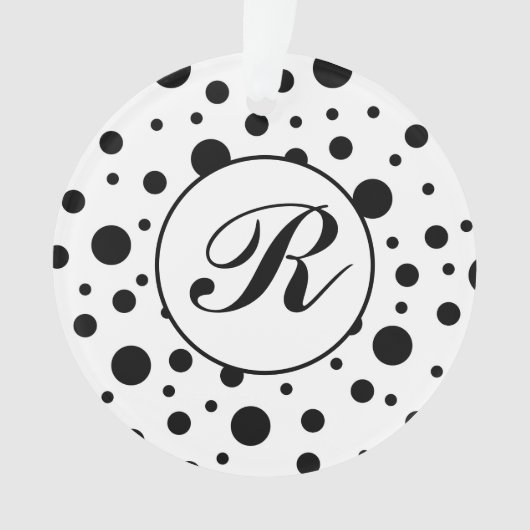 Monogram Black on White Polka Dot Pattern Ornament (Vorderseite)