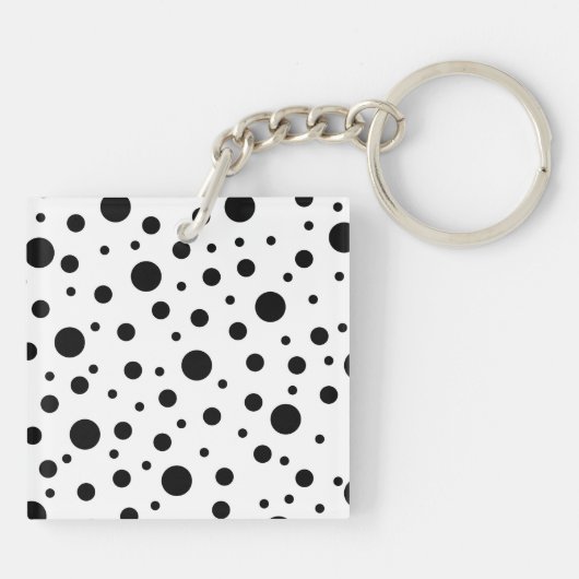 Monogram Black on White Polka Dot Pattern Schlüsselanhänger (Rückseite)
