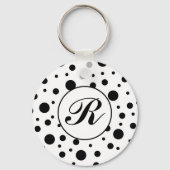 Monogram Black on White Polka Dot Pattern Schlüsselanhänger (Vorderseite)