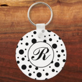 Monogram Black on White Polka Dot Pattern Schlüsselanhänger (Vorderseite)
