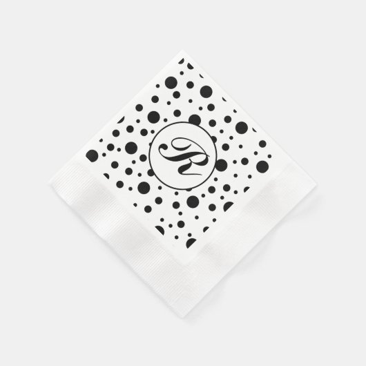 Monogram Black on White Polka Dot Pattern Serviette (Ecke)