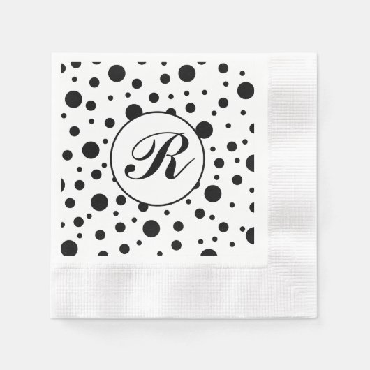 Monogram Black on White Polka Dot Pattern Serviette (Vorderseite)